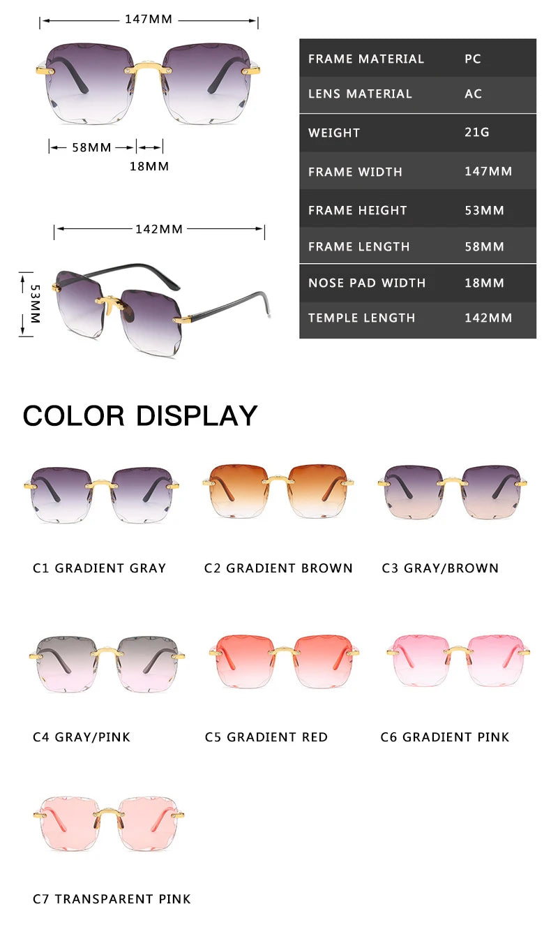 Square Rimless Sunglasses Set — 3 Pairs, UV400