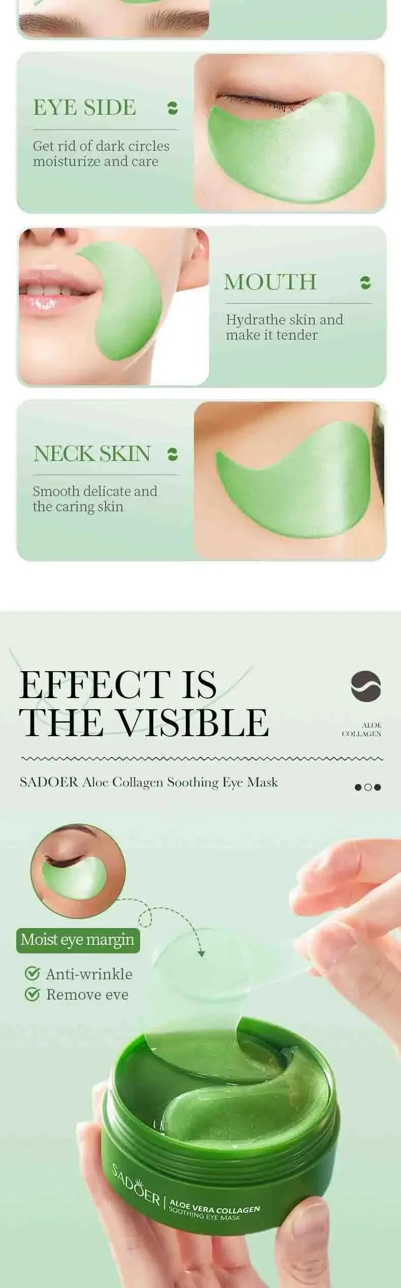 Aloe Vera Collagen Eye Patches — 60pcs Hydrogel, Dark Circles & Puffiness