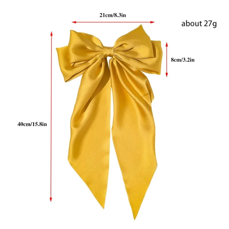 Oversized Satin Bow Clip — Long Ribbon Barrette