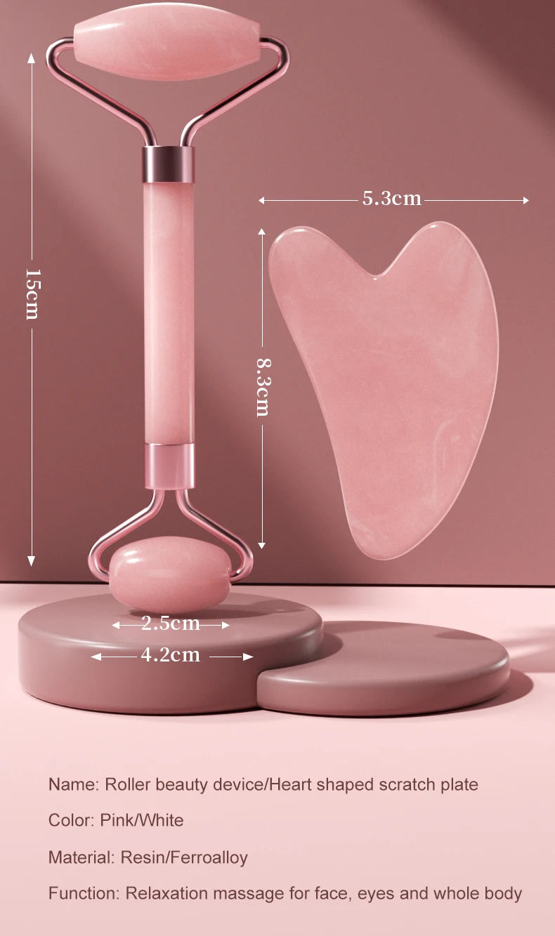 Facial Roller & Gua Sha Set — Resin Stone, 5 Colors