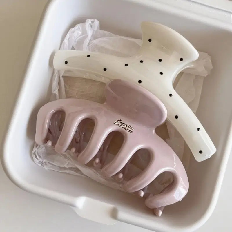 Oversized Acrylic Claw Clip — Polka Dot Detail, Strong Hold