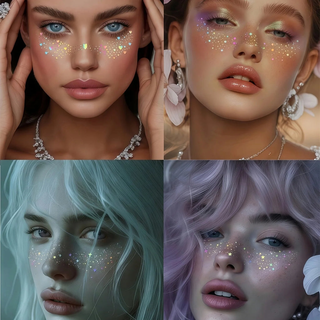 Glitter Freckle Stickers — Holographic Face Gems, 6 Sheets