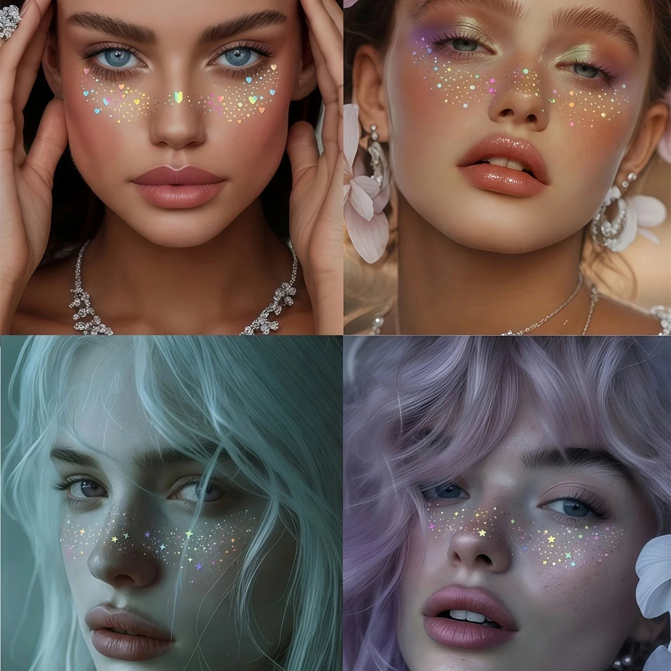 Glitter Freckle Stickers — Holographic Face Gems, 6 Sheets