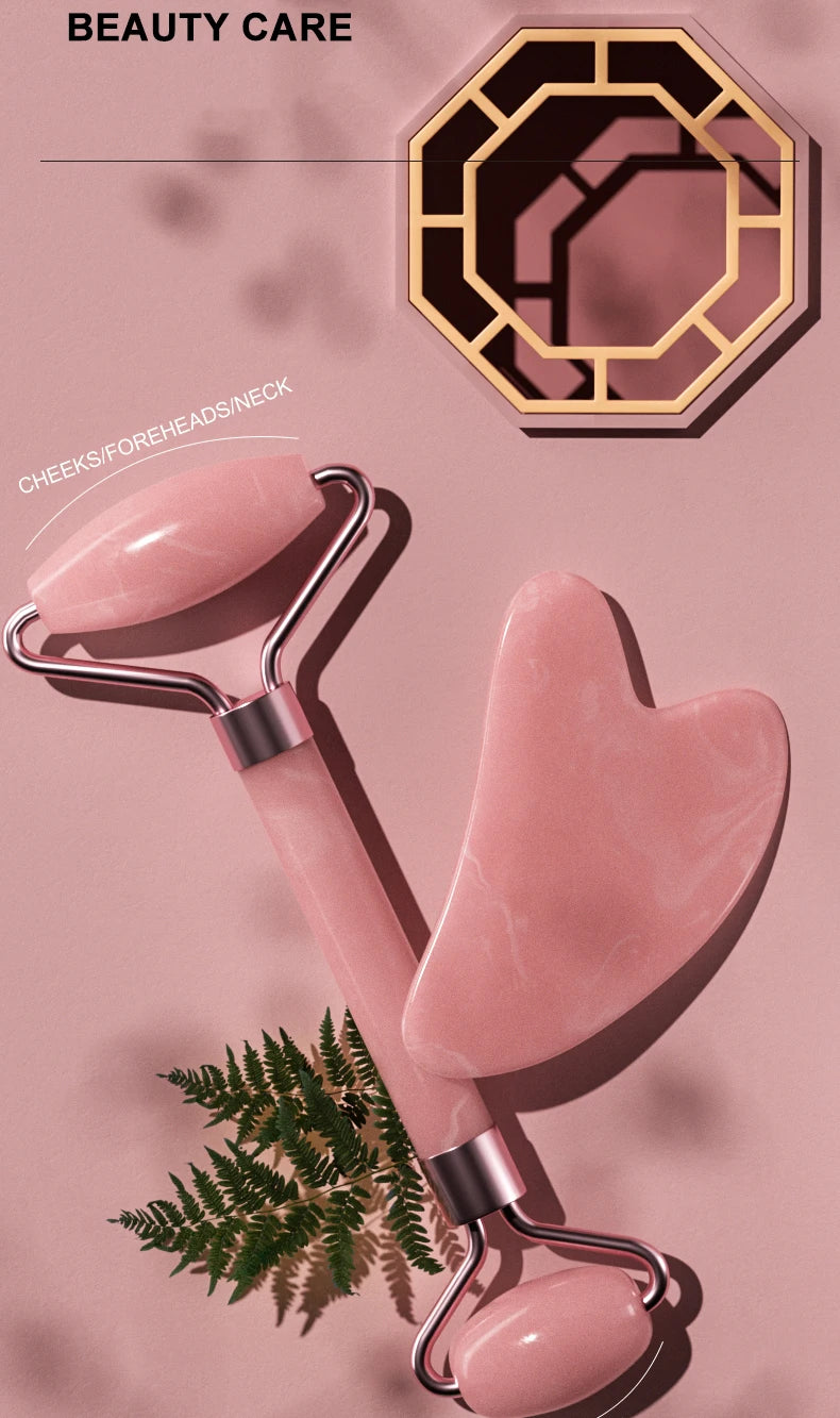 Facial Roller & Gua Sha Set — Resin Stone, 5 Colors
