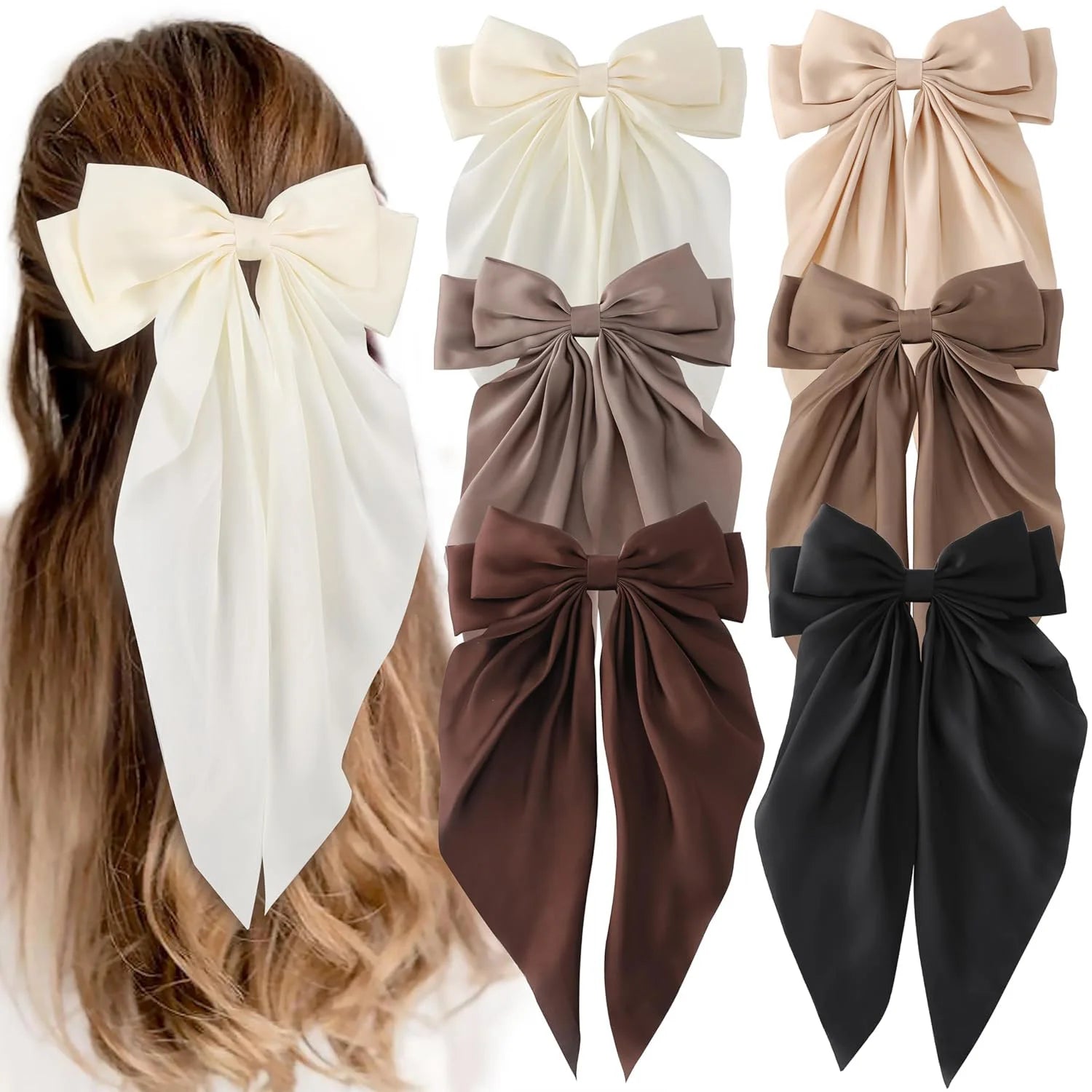 Oversized Satin Bow Clip — Long Ribbon Barrette