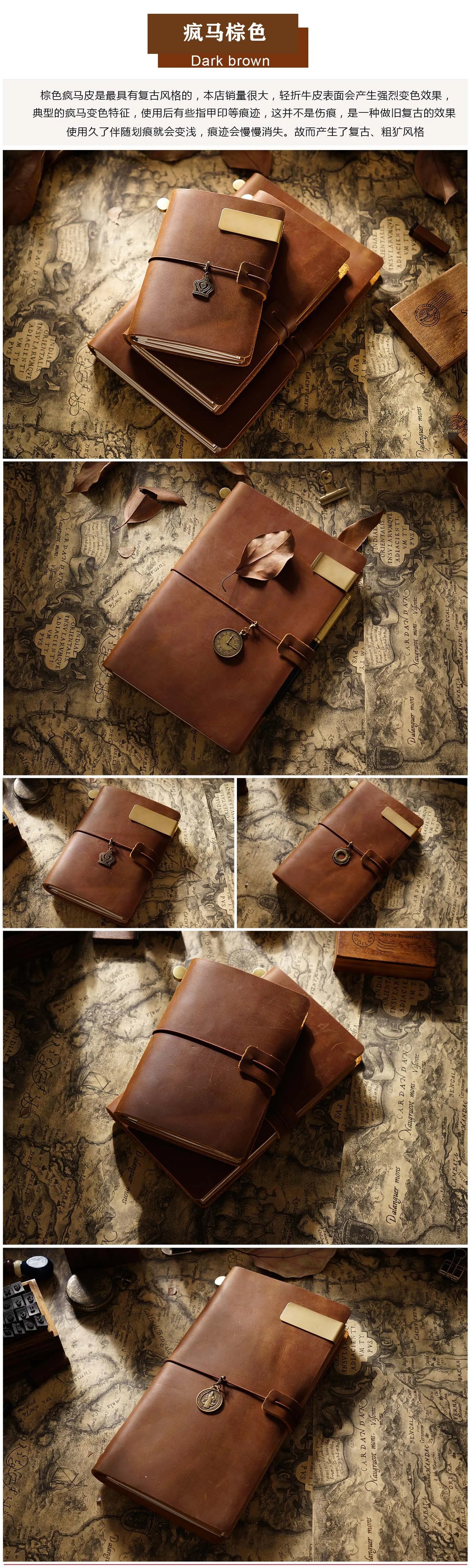 Genuine Leather Travel Journal — Vintage Cowhide, Refillable Cover