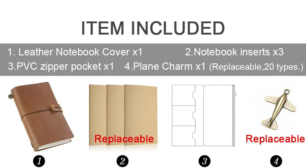 Genuine Leather Travel Journal — Vintage Cowhide, Refillable Cover