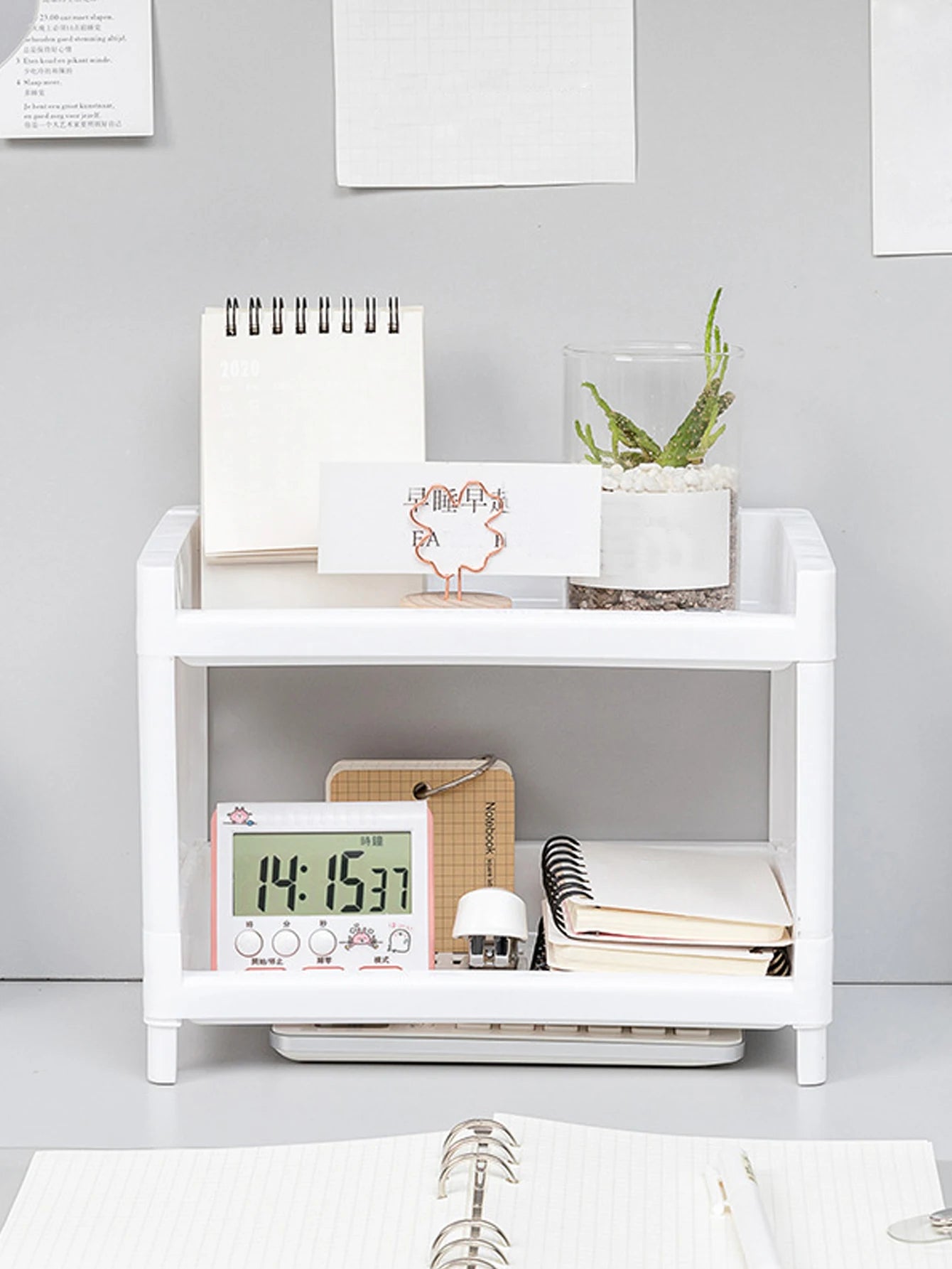 Two-Tier Desktop Storage Rack — Minimalist White Organizer