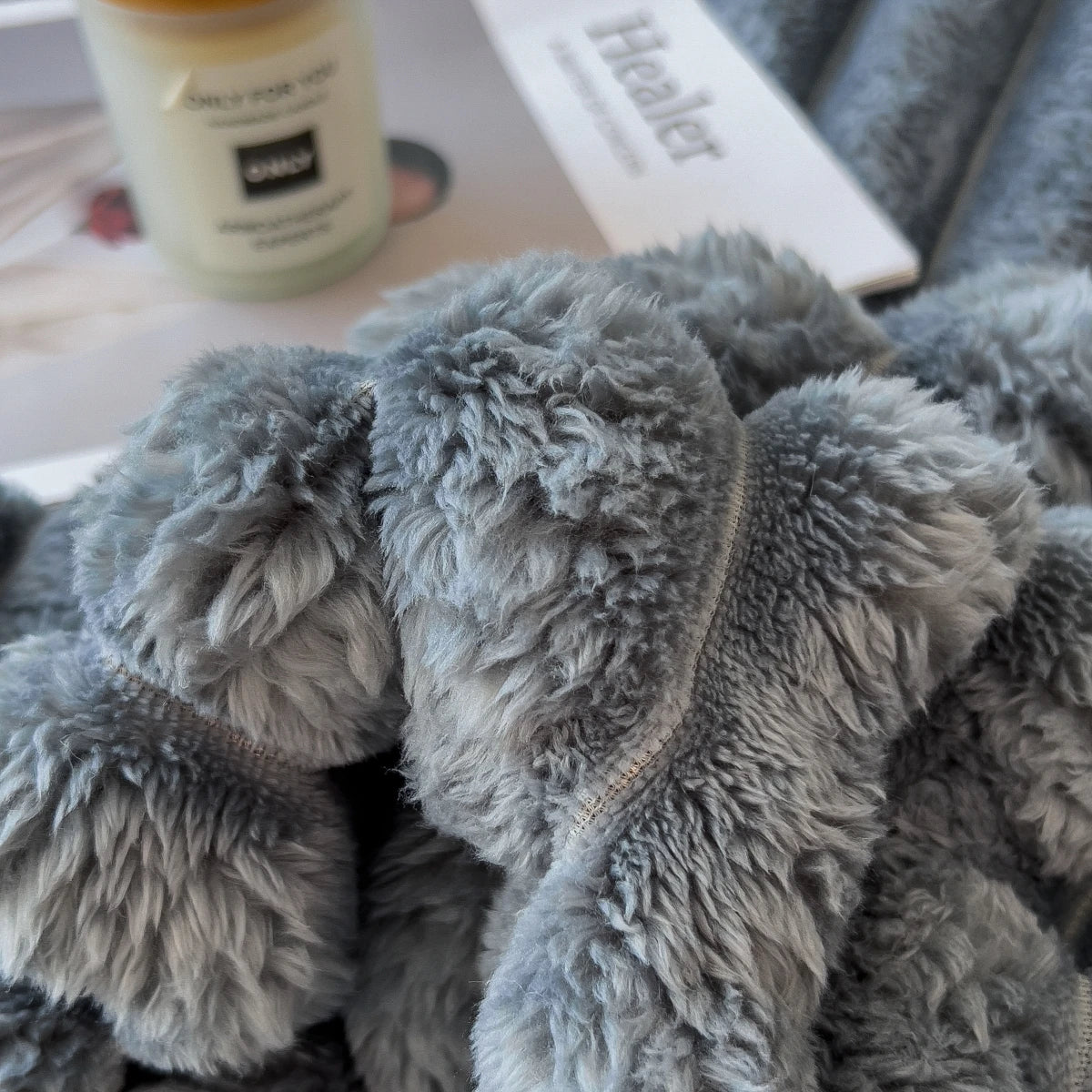 Chunky Knit Throw Blanket — Cozy Striped Fleece, Oversized