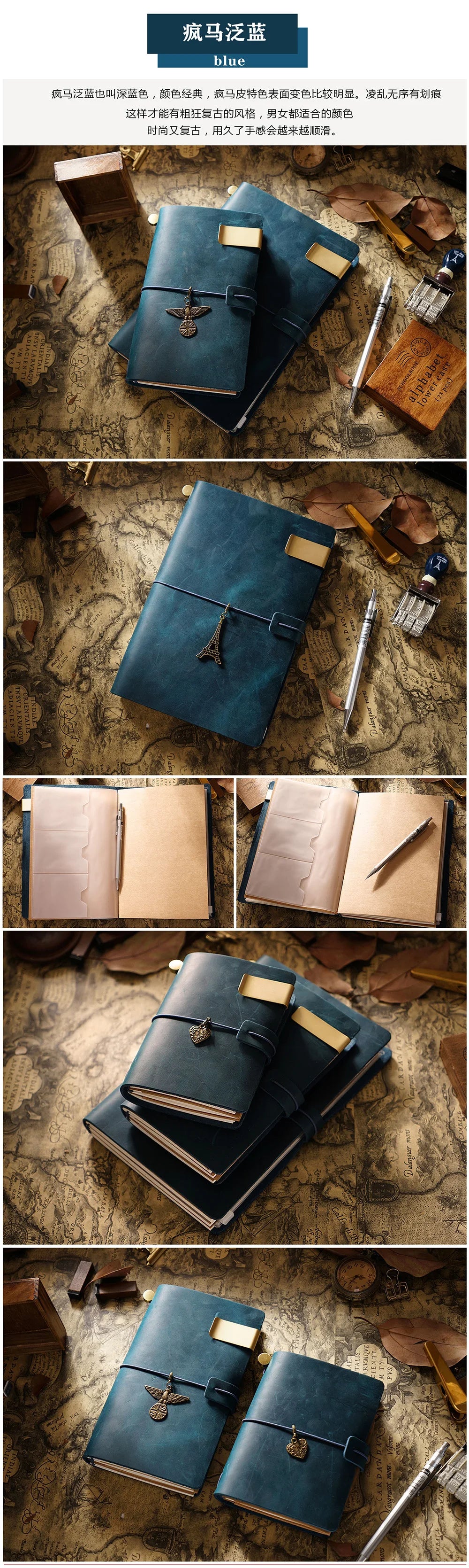Genuine Leather Travel Journal — Vintage Cowhide, Refillable Cover