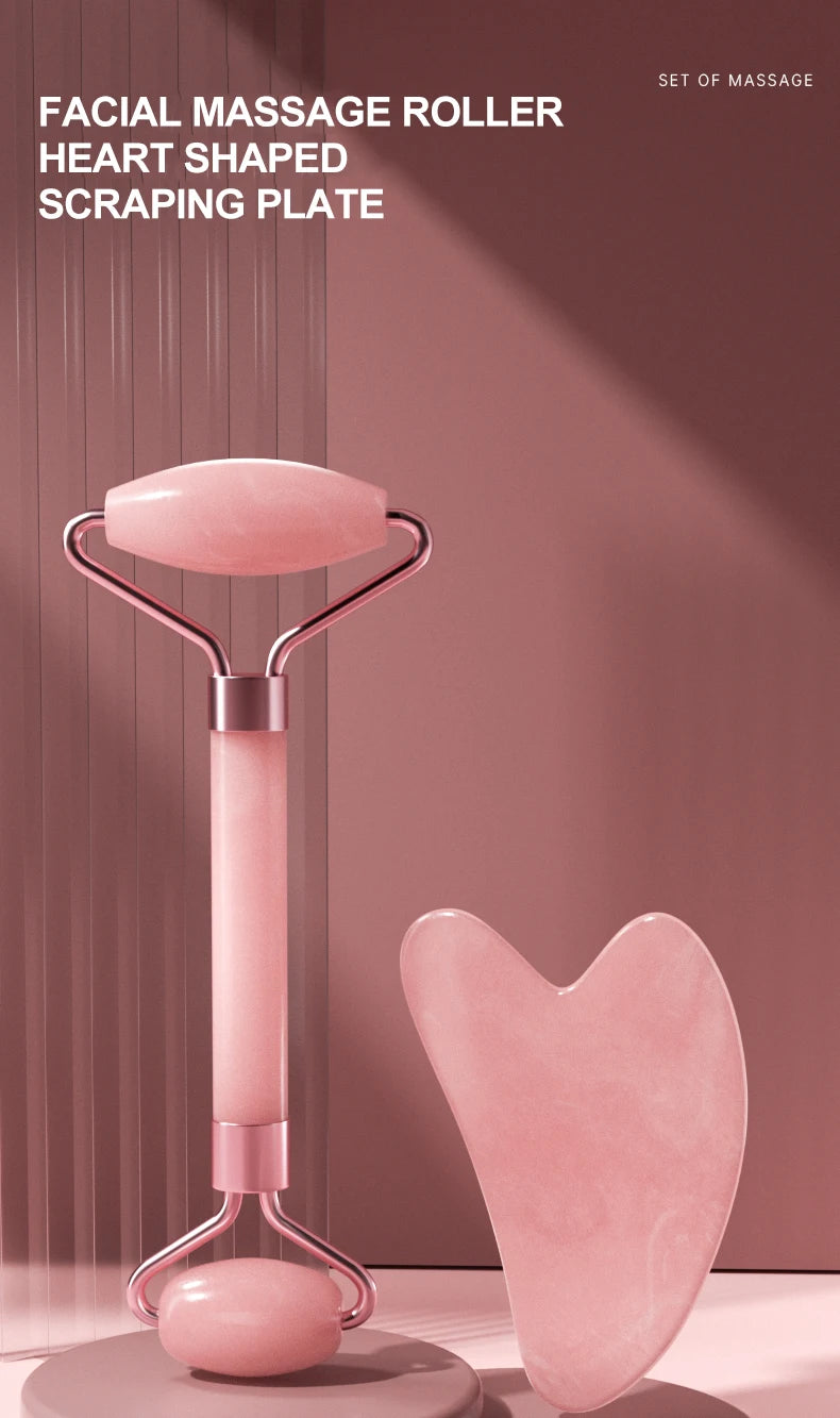 Facial Roller & Gua Sha Set — Resin Stone, 5 Colors