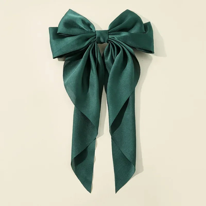 Oversized Satin Bow Clip — Long Ribbon Barrette