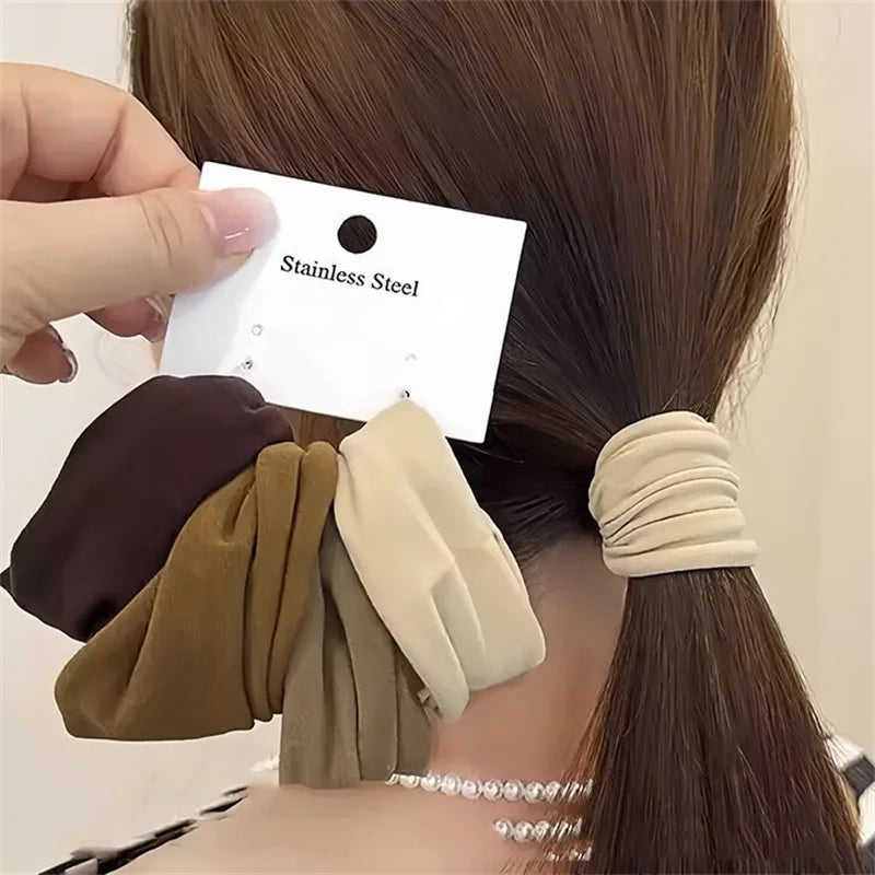 Thick Satin Scrunchie Set — 4pcs, Solid Neutral Colors