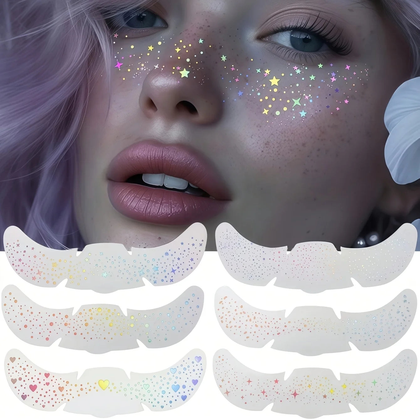 Glitter Freckle Stickers — Holographic Face Gems, 6 Sheets