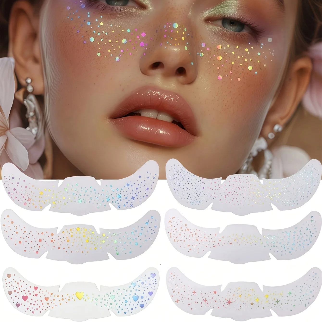 Glitter Freckle Stickers — Holographic Face Gems, 6 Sheets