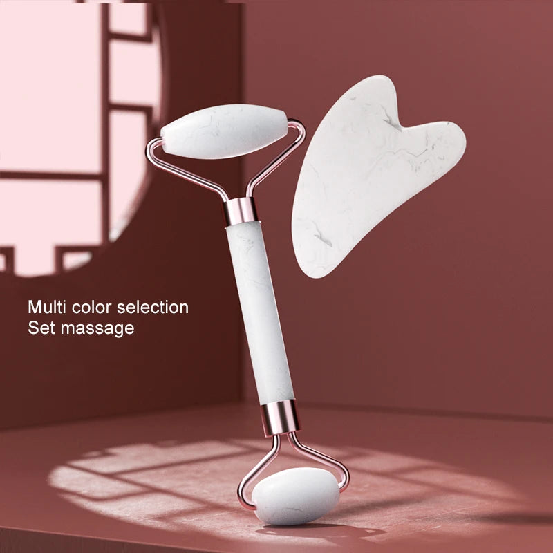 Facial Roller & Gua Sha Set — Resin Stone, 5 Colors