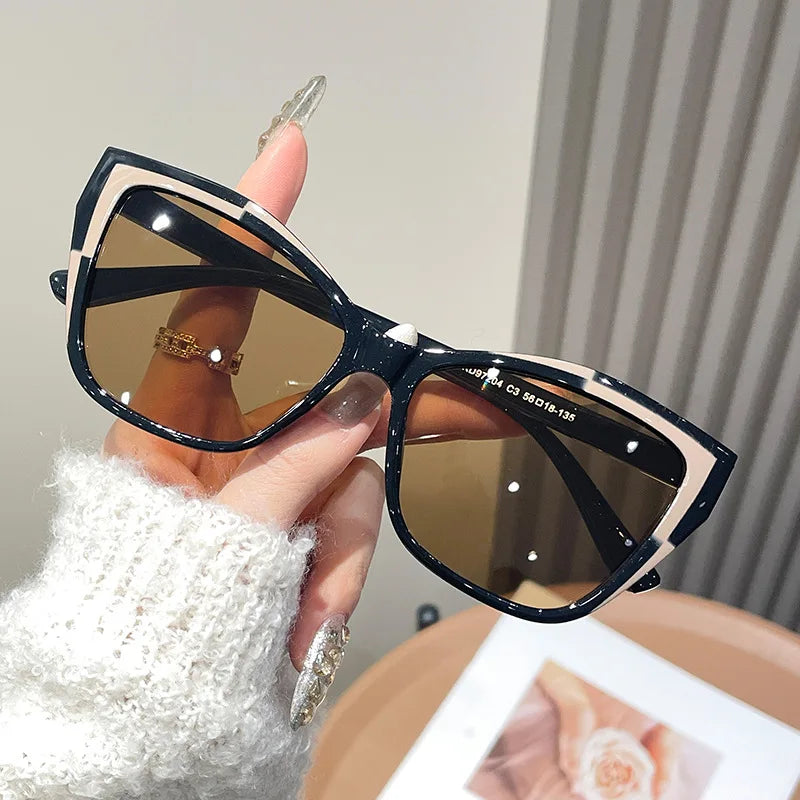 Cat Eye Color Block Sunglasses — Two-Tone Acetate Frame