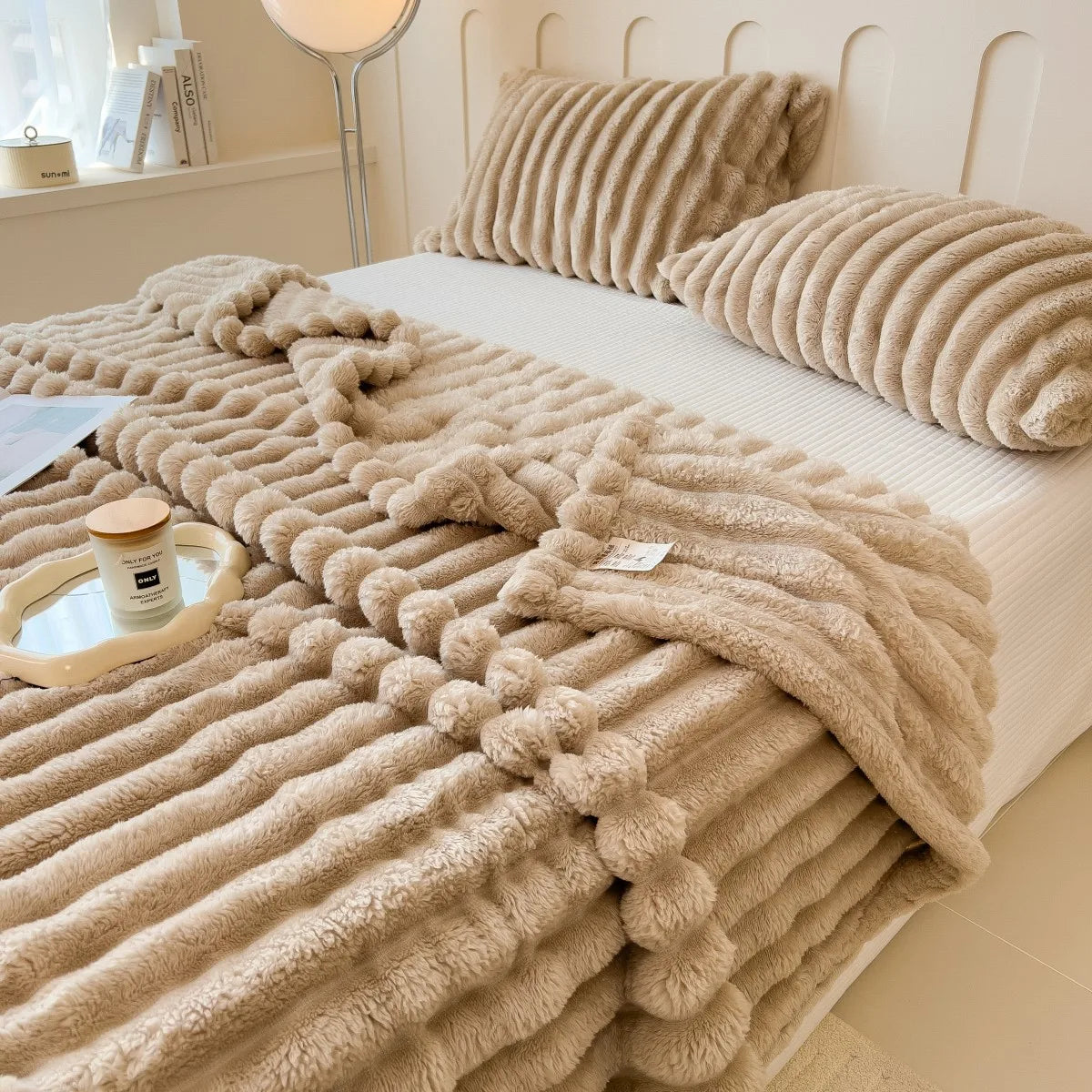 Chunky Knit Throw Blanket — Cozy Striped Fleece, Oversized