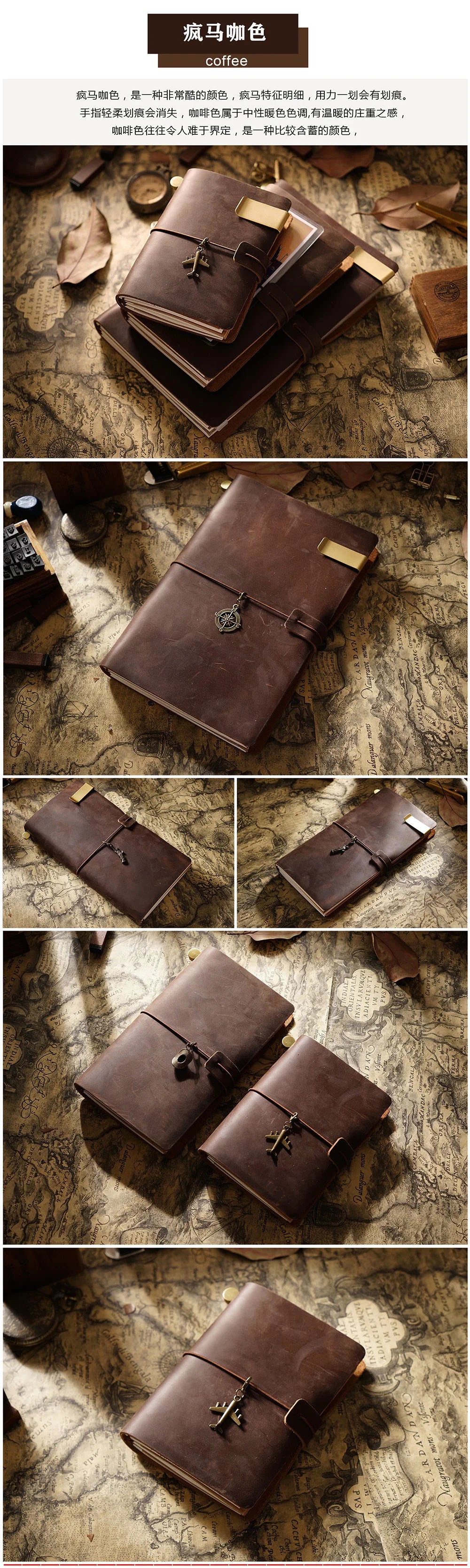 Genuine Leather Travel Journal — Vintage Cowhide, Refillable Cover