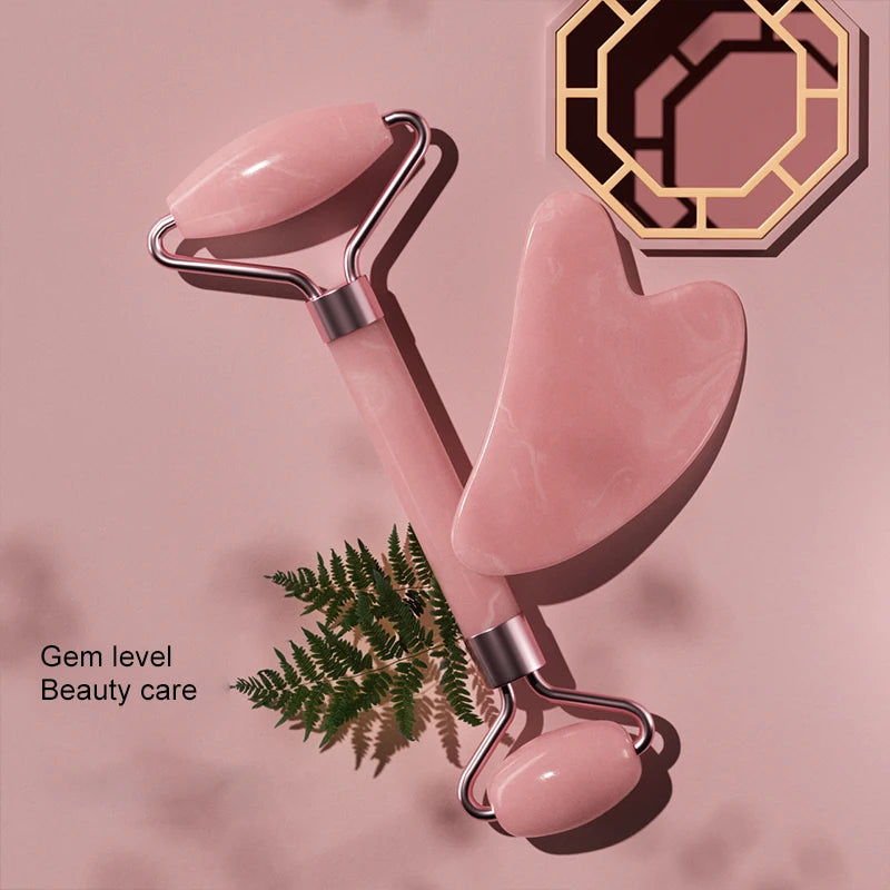 Facial Roller & Gua Sha Set — Resin Stone, 5 Colors