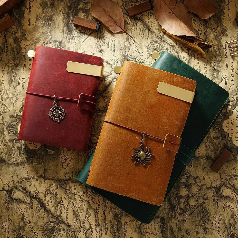 Genuine Leather Travel Journal — Vintage Cowhide, Refillable Cover