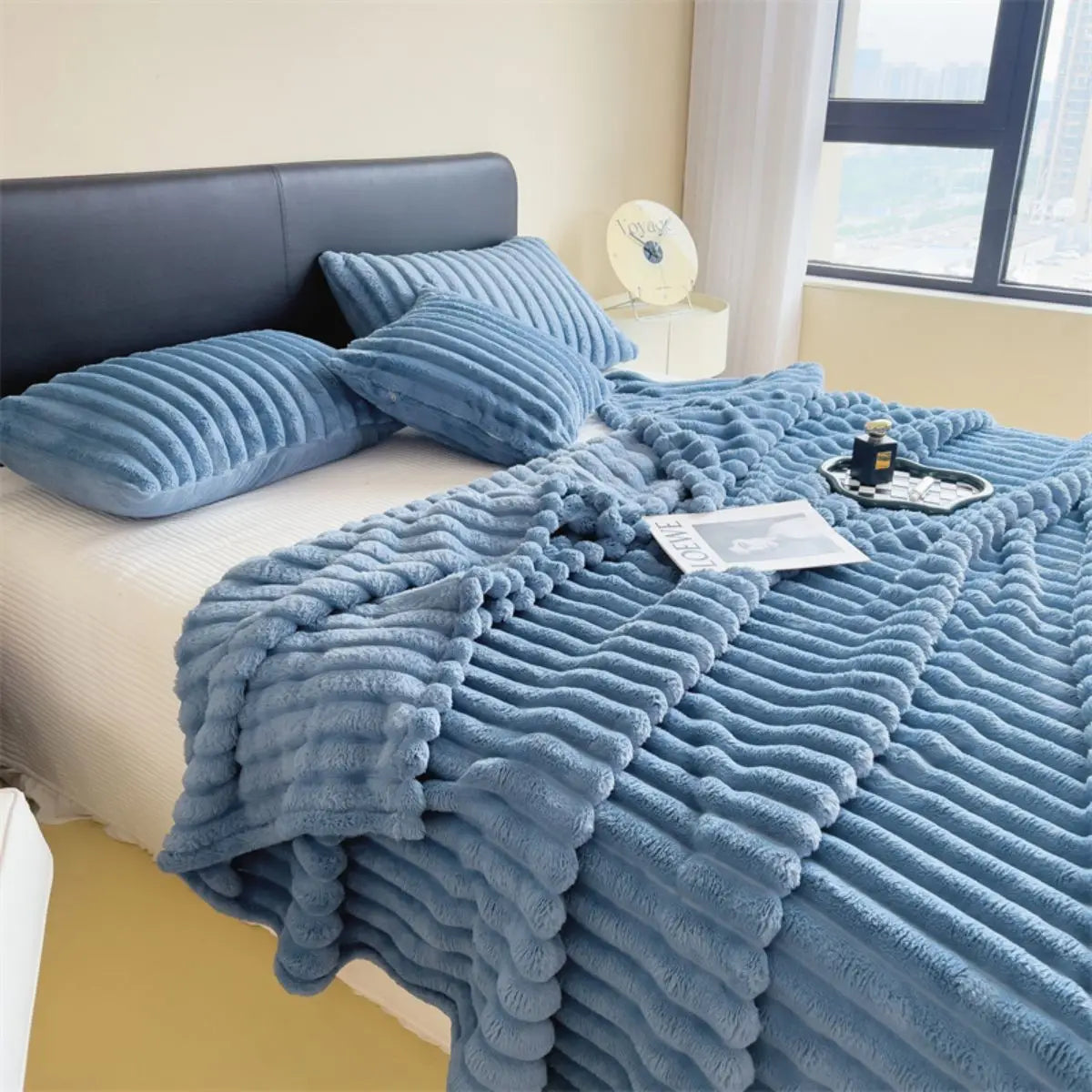Chunky Knit Throw Blanket — Cozy Striped Fleece, Oversized