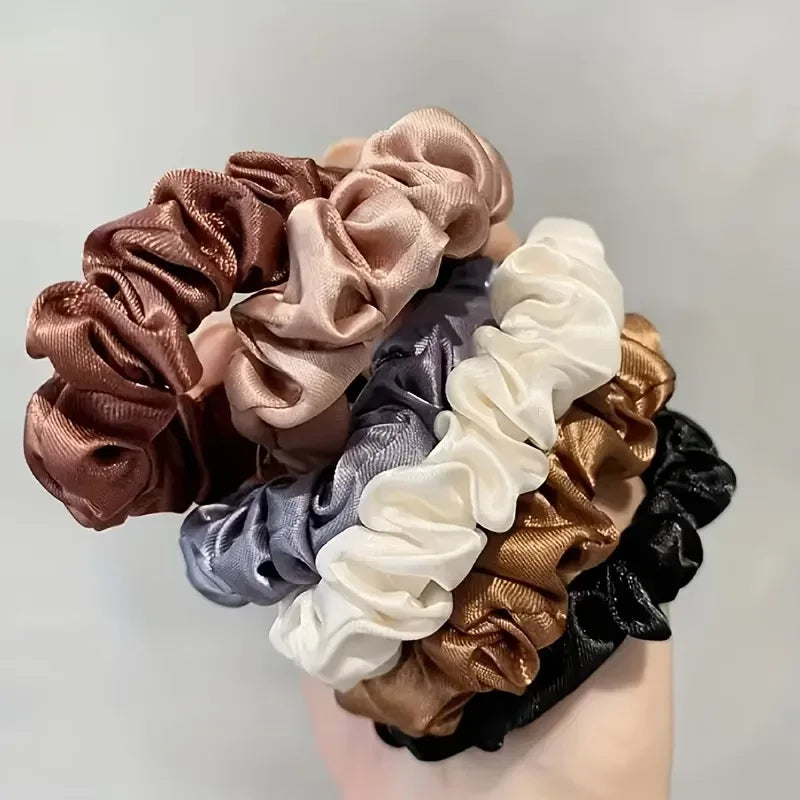 Satin Scrunchie Set — 6pcs, Neutral Tones