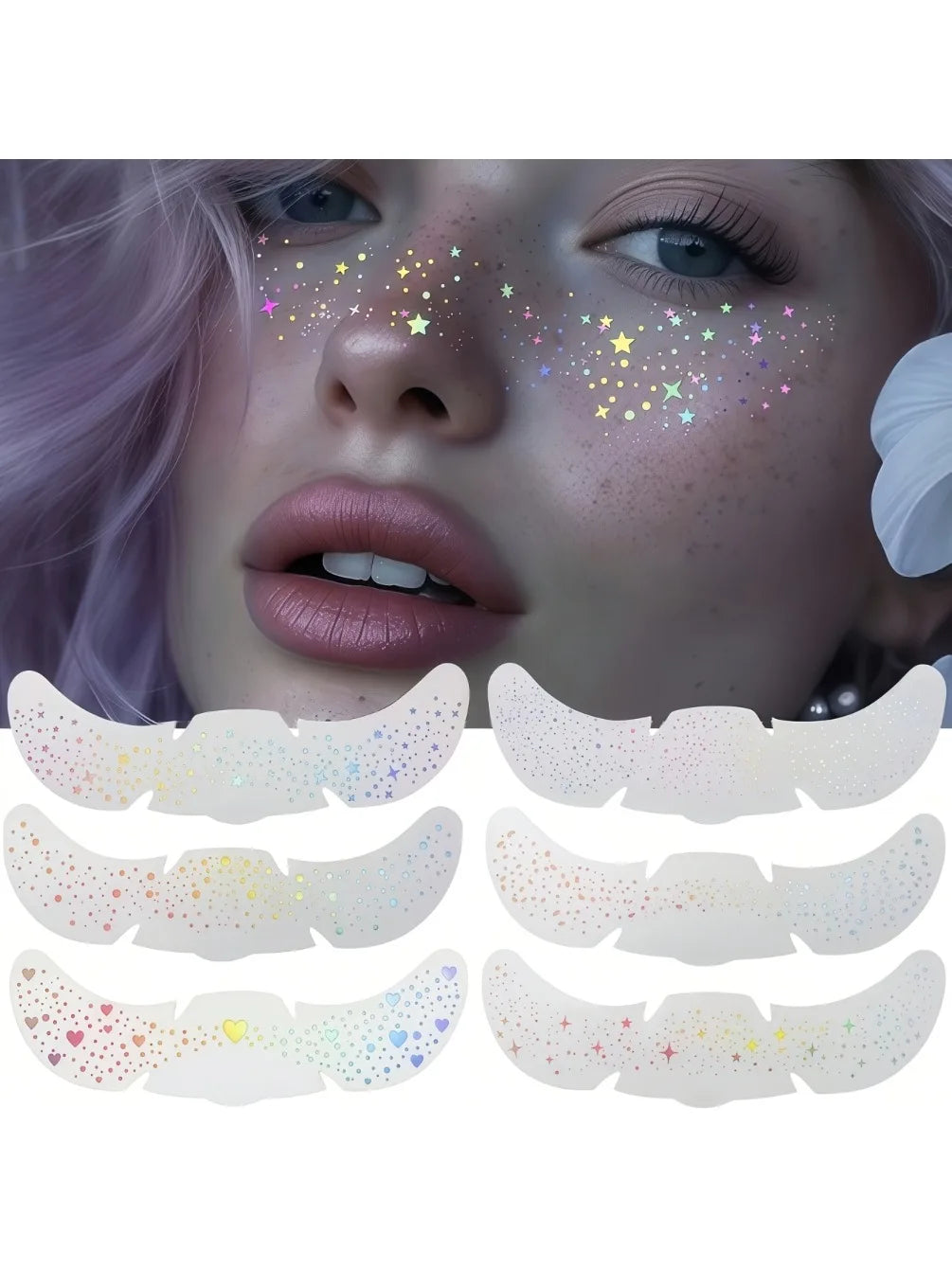 Glitter Freckle Stickers — Holographic Face Gems, 6 Sheets