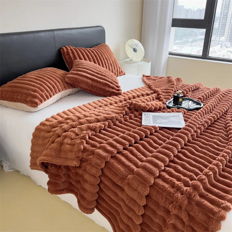 Chunky Knit Throw Blanket — Cozy Striped Fleece, Oversized