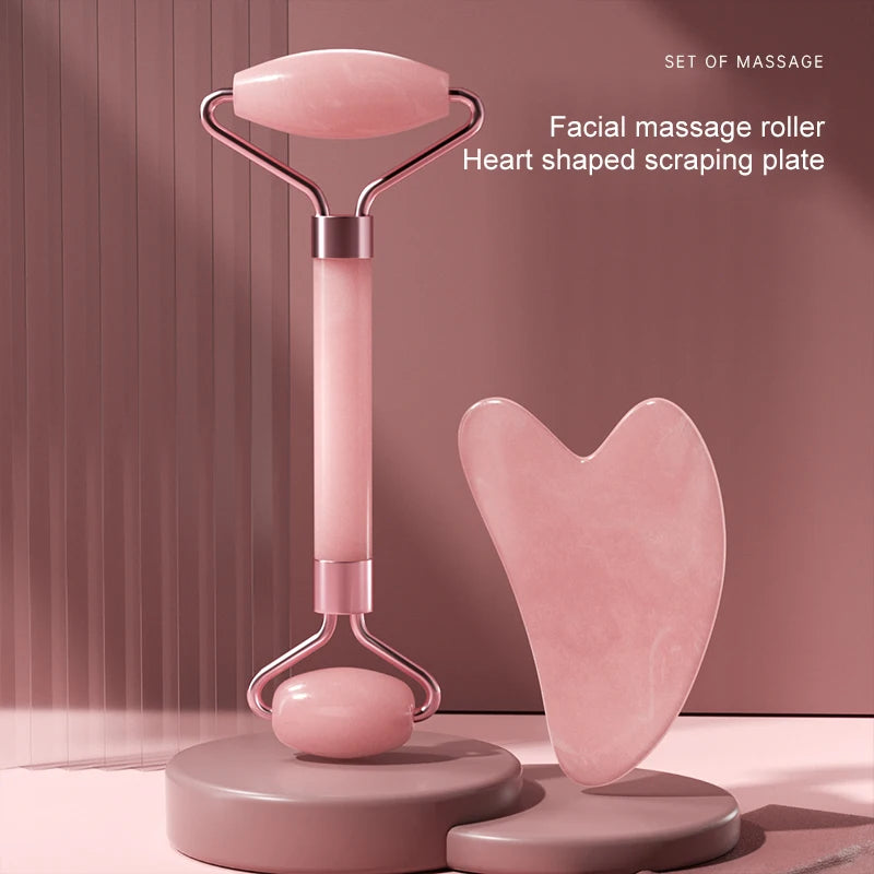 Facial Roller & Gua Sha Set — Resin Stone, 5 Colors