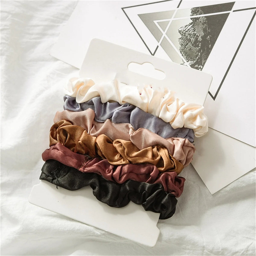 Satin Scrunchie Set — 6pcs, Neutral Tones