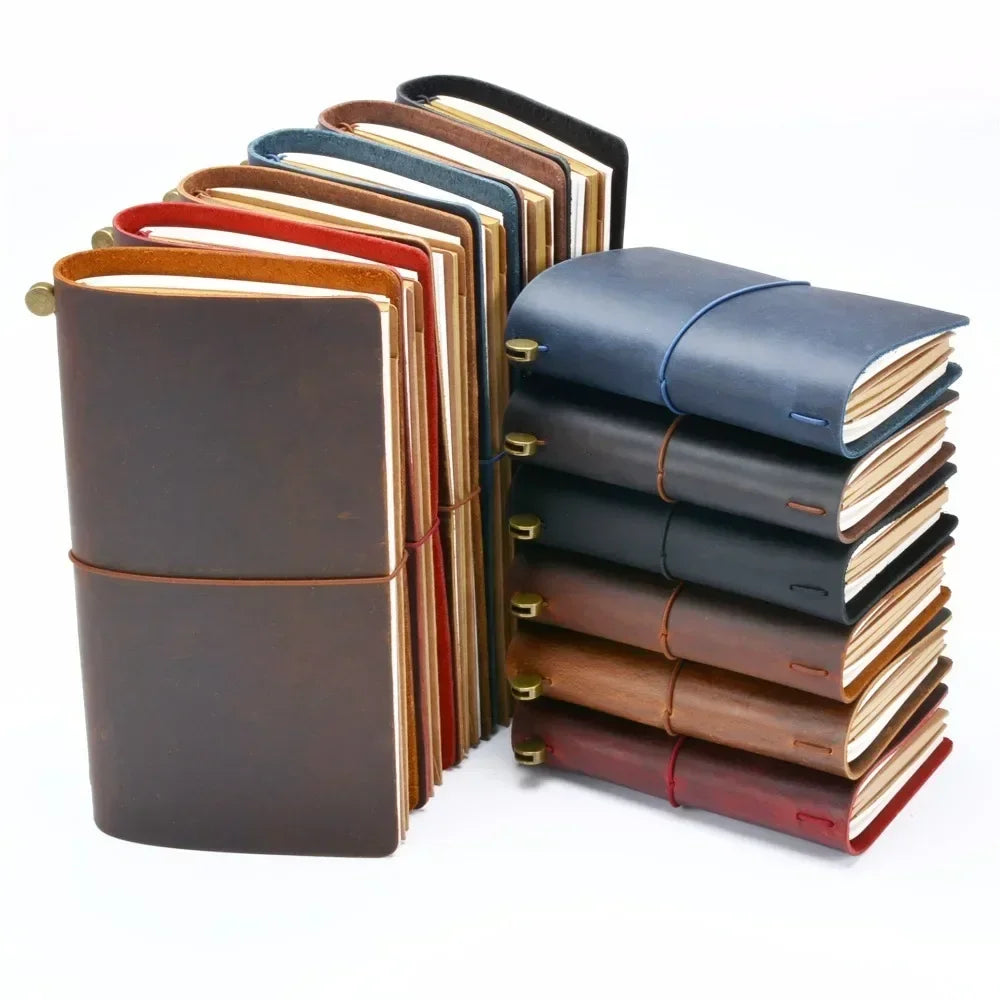 Genuine Leather Travel Journal — Vintage Cowhide, Refillable Cover