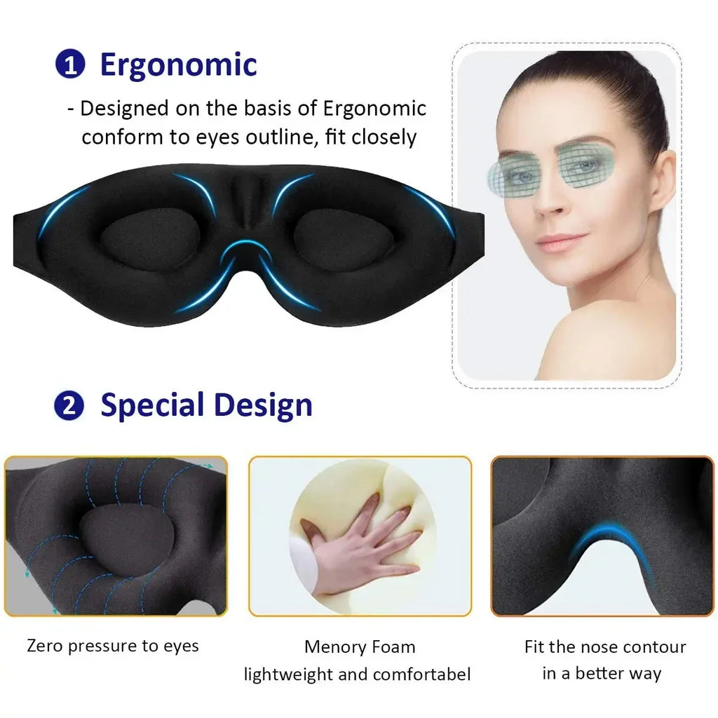 3D Contoured Eye Mask — Blackout Sleep Mask, No Eye Pressure
