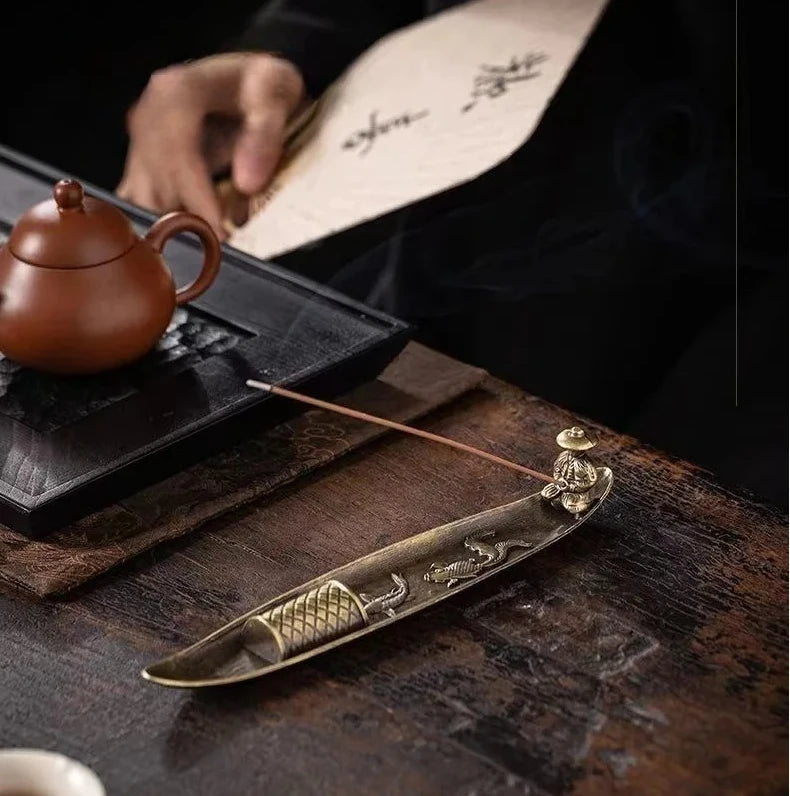 Japanese Incense Holder — Fisherman Boat, Alloy Stick Burner