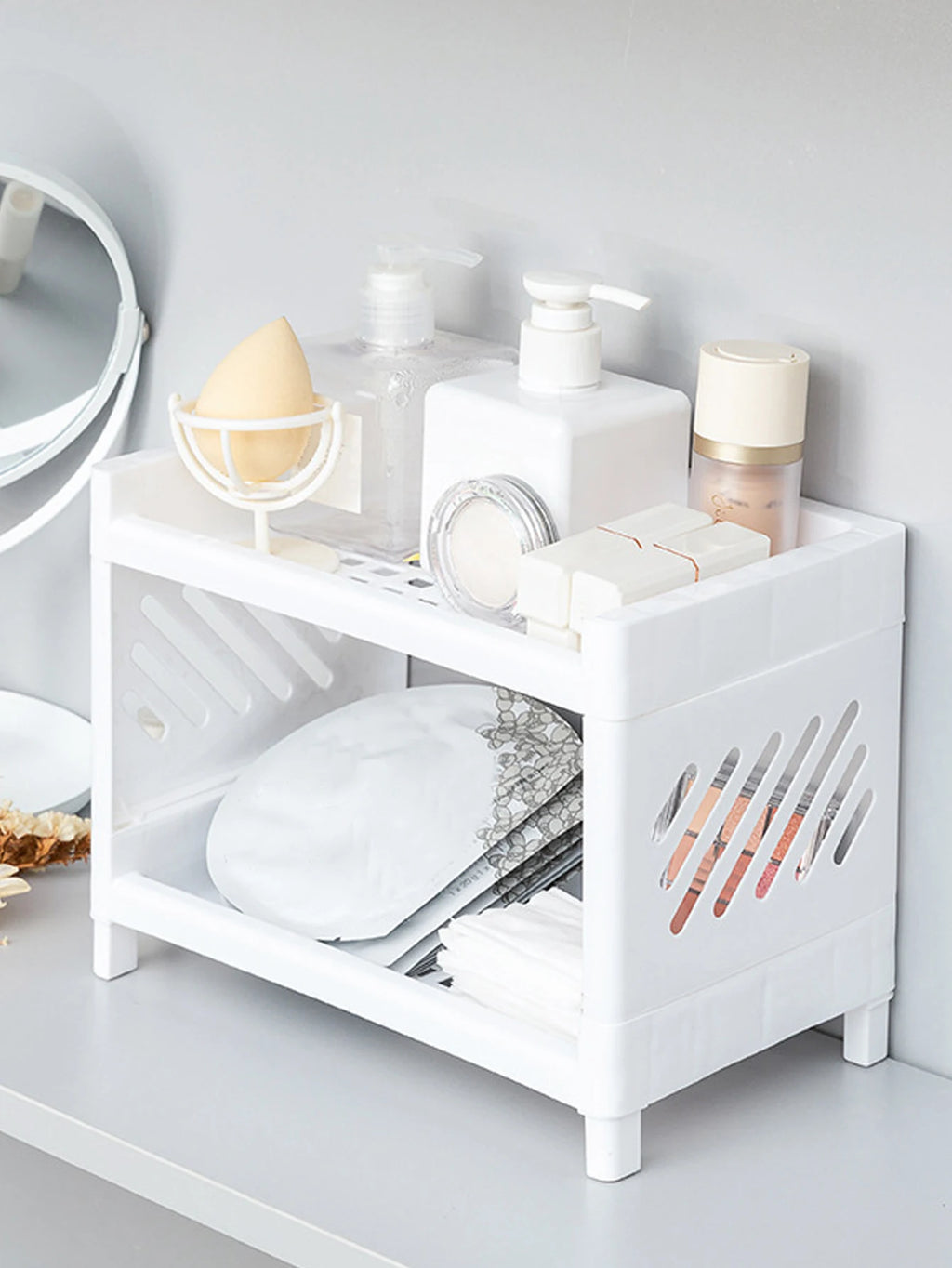 Two-Tier Desktop Storage Rack — Minimalist White Organizer