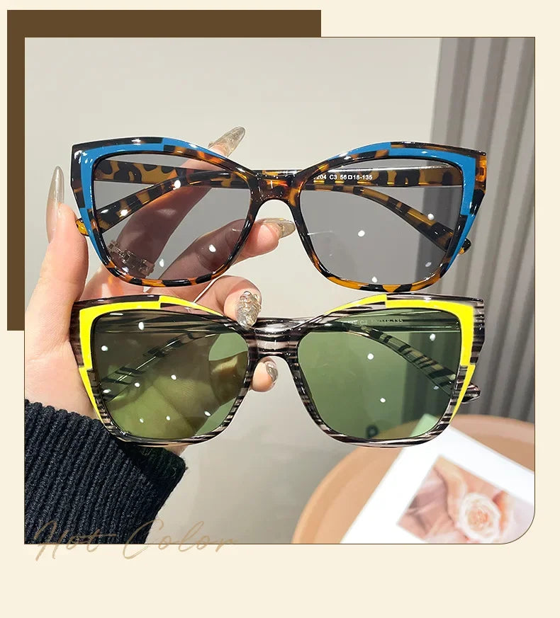 Cat Eye Color Block Sunglasses — Two-Tone Acetate Frame