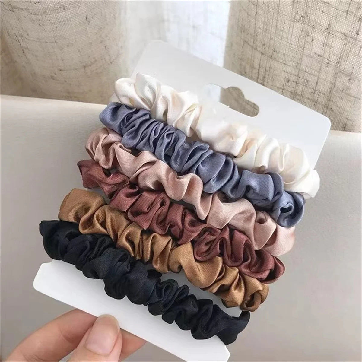 Satin Scrunchie Set — 6pcs, Neutral Tones