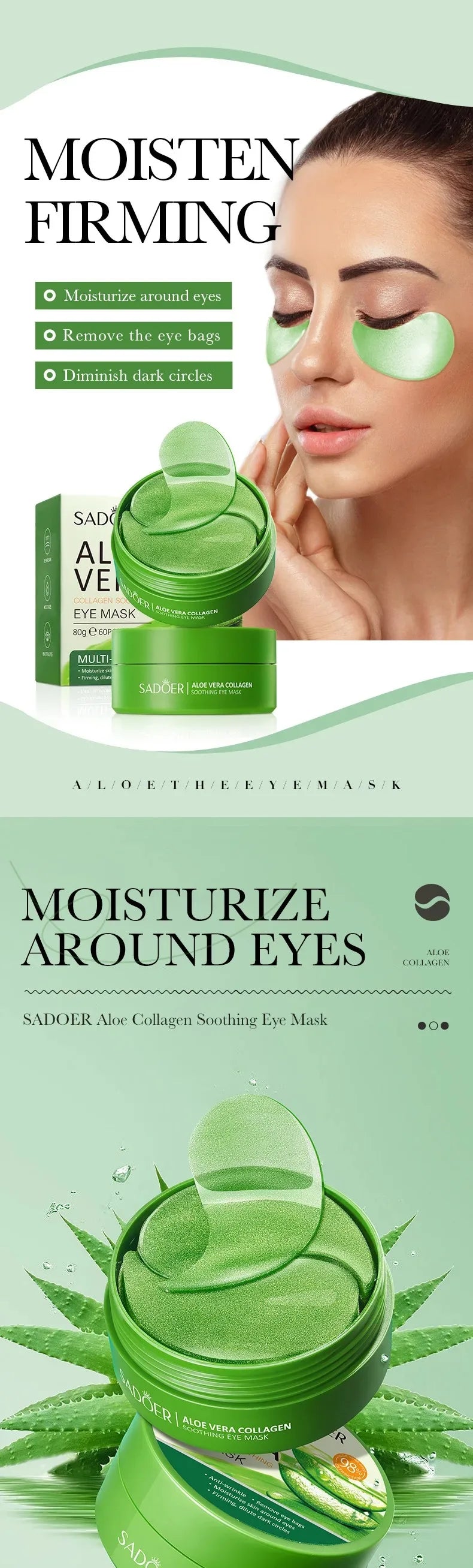 Aloe Vera Collagen Eye Patches — 60pcs Hydrogel, Dark Circles & Puffiness