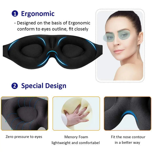3D Contoured Eye Mask — Blackout Sleep Mask, No Eye Pressure