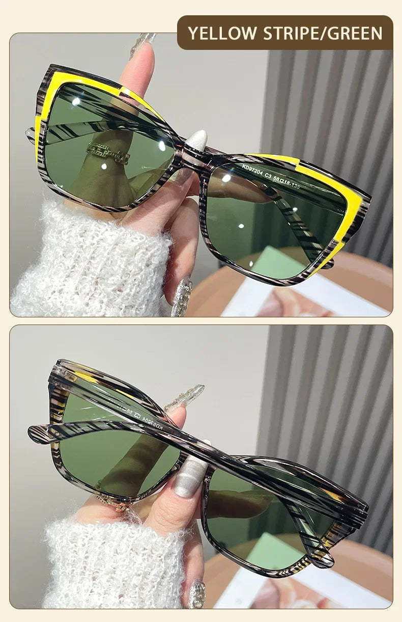 Cat Eye Color Block Sunglasses — Two-Tone Acetate Frame