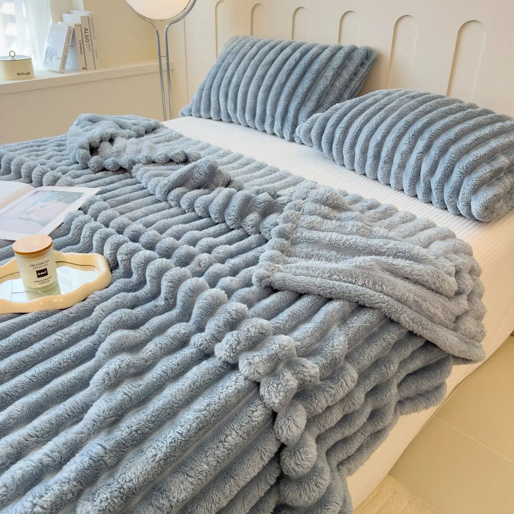 Chunky Knit Throw Blanket — Cozy Striped Fleece, Oversized