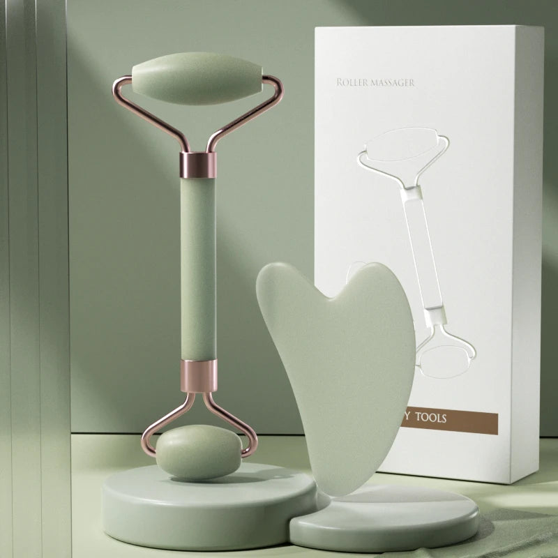 Facial Roller & Gua Sha Set — Resin Stone, 5 Colors