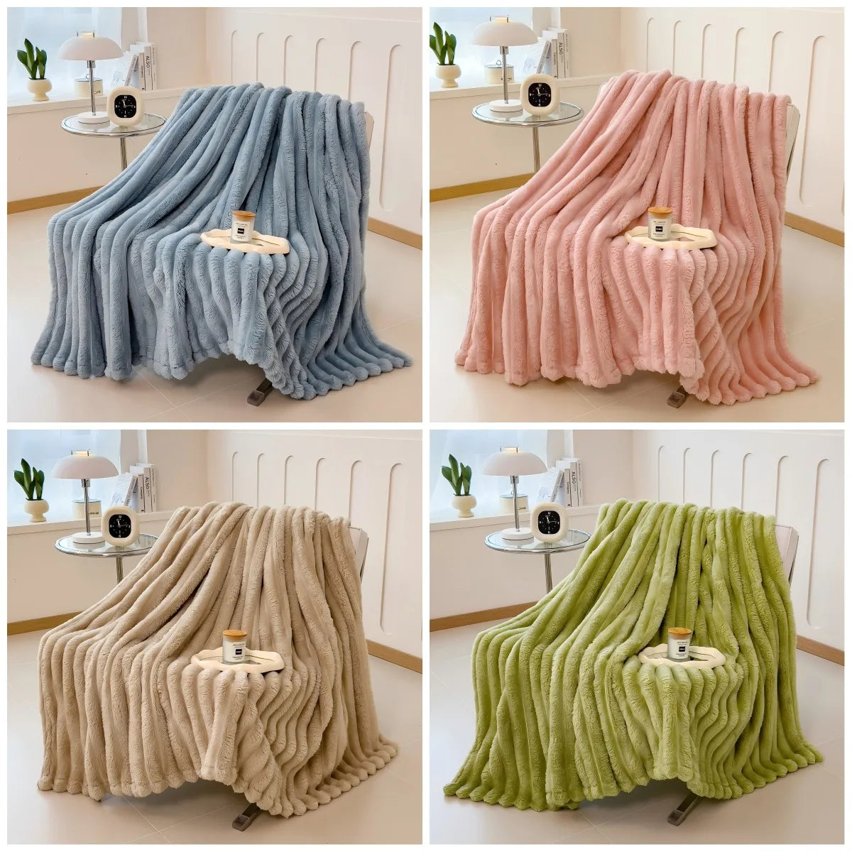 Chunky Knit Throw Blanket — Cozy Striped Fleece, Oversized