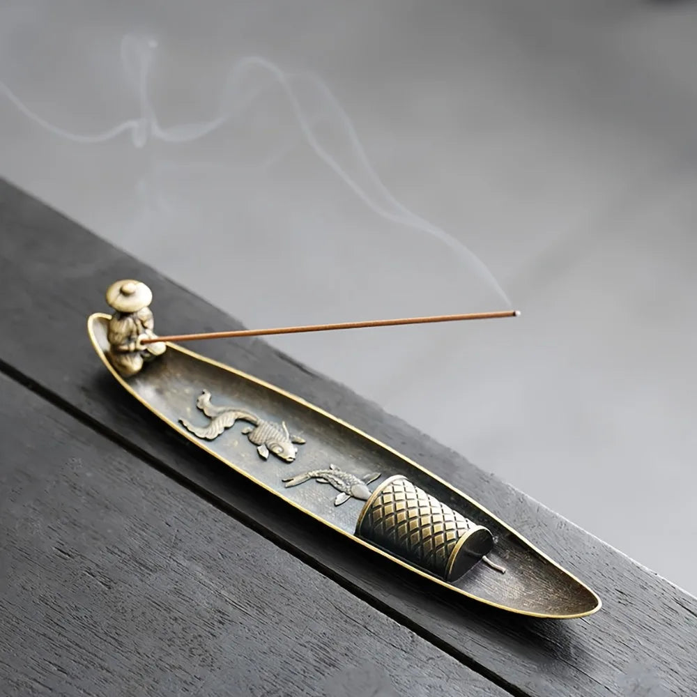 Japanese Incense Holder — Fisherman Boat, Alloy Stick Burner