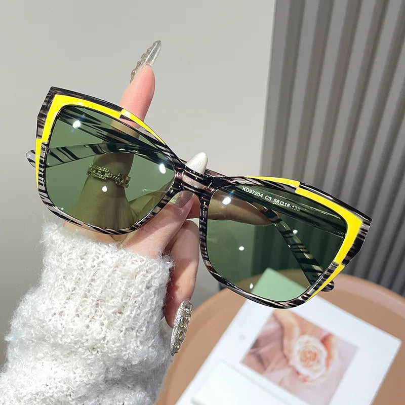 Cat Eye Color Block Sunglasses — Two-Tone Acetate Frame