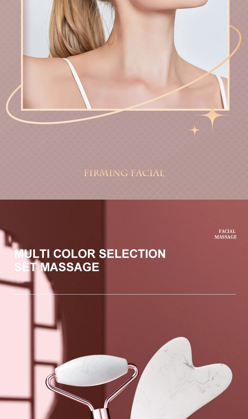 Facial Roller & Gua Sha Set — Resin Stone, 5 Colors