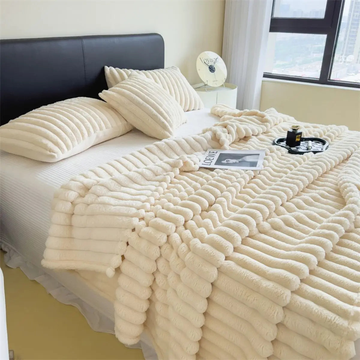 Chunky Knit Throw Blanket — Cozy Striped Fleece, Oversized
