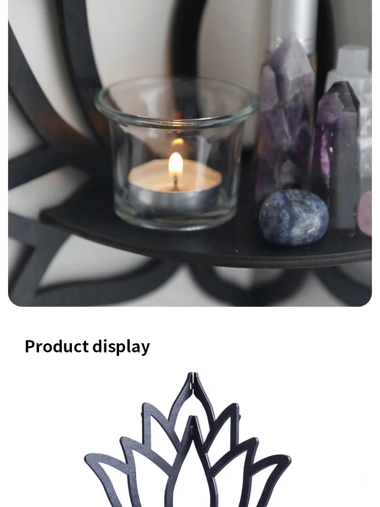 Lotus Wood Corner Shelf — Hollow Carved Display for Candles & Oils