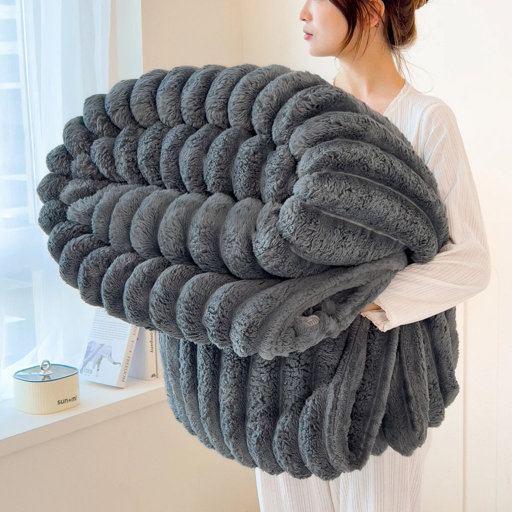 Chunky Knit Throw Blanket — Cozy Striped Fleece, Oversized