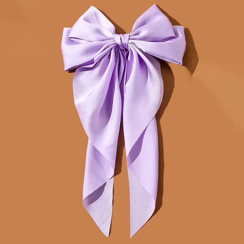 Oversized Satin Bow Clip — Long Ribbon Barrette